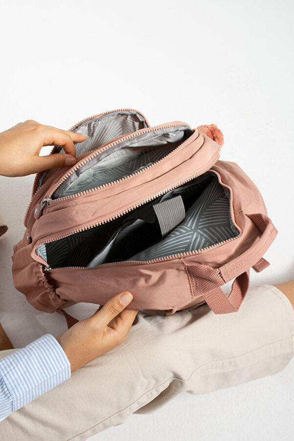 Sağlam Suya Dayanıklı Krinkıl Kumaş Çok Gözlü Orta Boy Laptop-Okul Ve Sırt Çantası