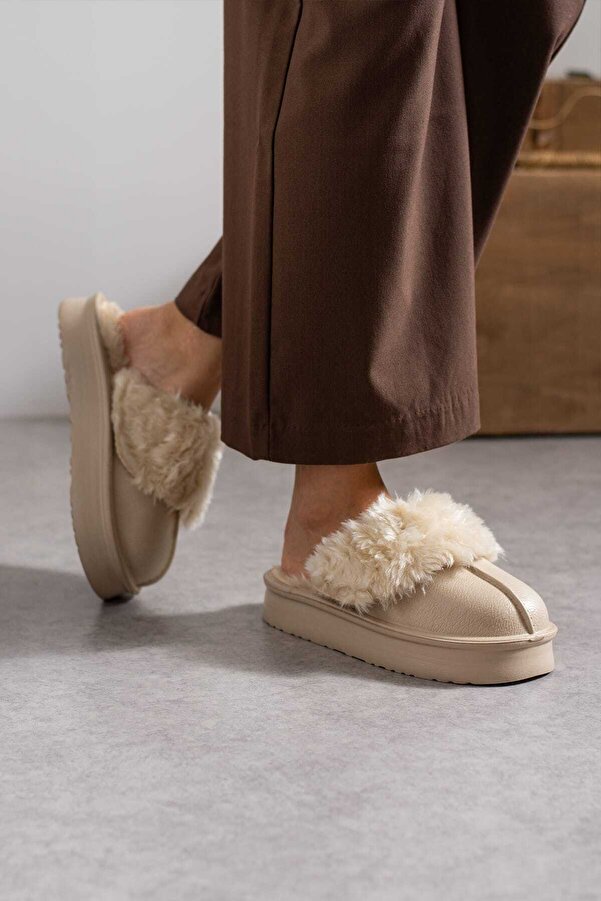 Taba Kadın Cırtlı Çıkarılabilir Rahat Kaymaz Taban Ev Dış Mekan Peluş Terliği