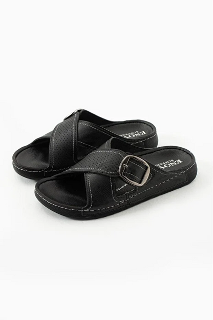 Erkek Deri(SUNİ) Ortopedik Rahat Taban Ayarlanabilen Tokalı Dikişli Şık Dışarı Içeri Erkek Terliği