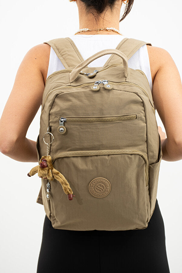 Unisex Suya Dayanıklı Krinkıl Kumaş Çok Gözlü Orta Boy Koyu Laptop Okul Ve Sırt Çantası