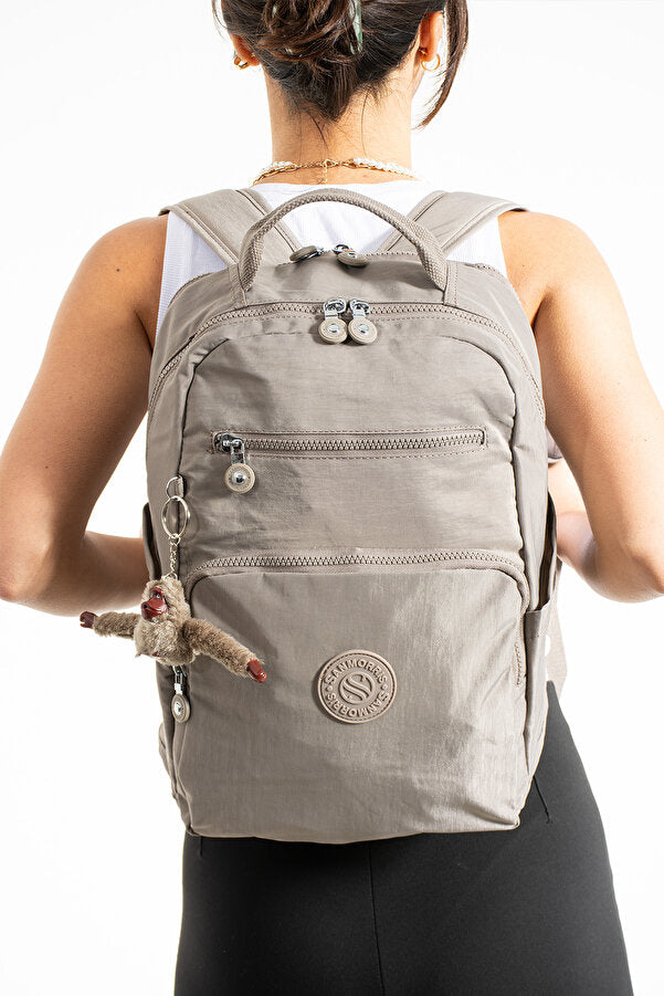 Unisex Suya Dayanıklı Krinkıl Kumaş Çok Gözlü Orta Boy Koyu Laptop Okul Ve Sırt Çantası