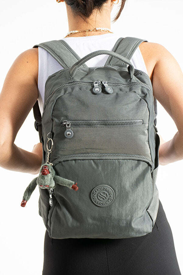 Unisex Suya Dayanıklı Krinkıl Kumaş Çok Gözlü Orta Boy Koyu Laptop Okul Ve Sırt Çantası