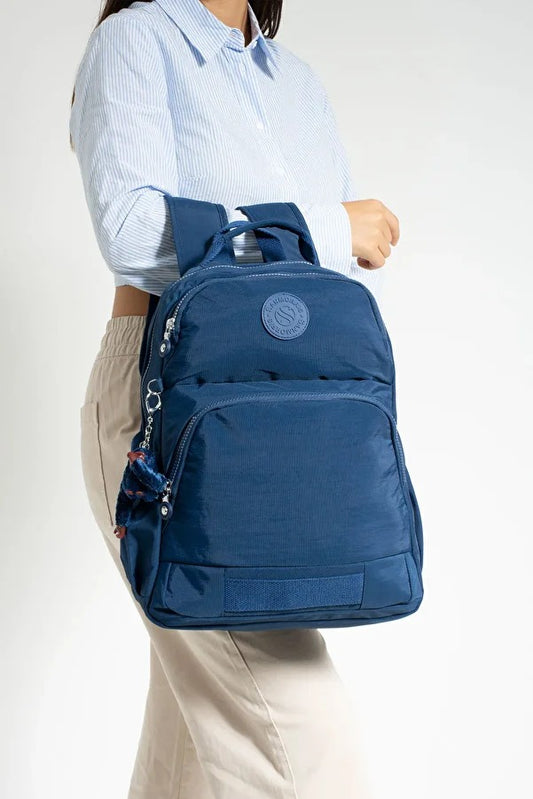 Sağlam Suya Dayanıklı Krinkıl Kumaş Çok Gözlü Orta Boy Laptop-Okul Ve Sırt Çantası