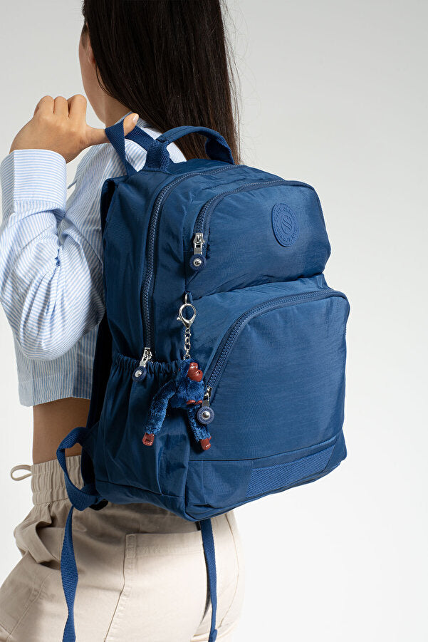 Sağlam Suya Dayanıklı Krinkıl Kumaş Çok Gözlü Orta Boy Laptop-Okul Ve Sırt Çantası