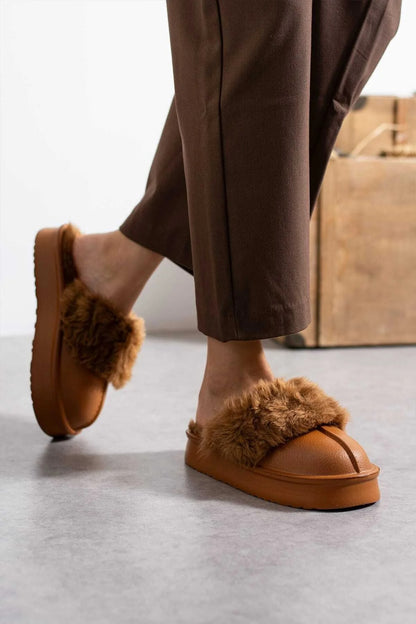 Taba Kadın Cırtlı Çıkarılabilir Rahat Kaymaz Taban Ev Dış Mekan Peluş Terliği