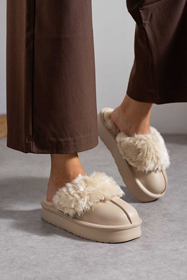 Taba Kadın Cırtlı Çıkarılabilir Rahat Kaymaz Taban Ev Dış Mekan Peluş Terliği