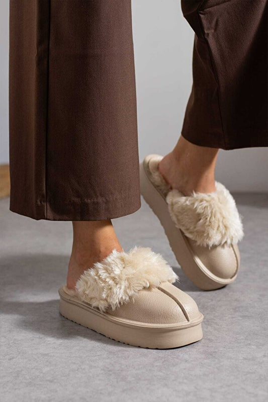 Taba Kadın Cırtlı Çıkarılabilir Rahat Kaymaz Taban Ev Dış Mekan Peluş Terliği