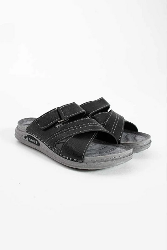 Erkek Deri (SUNİ) Ortopedik Cırtlı Ayarlanabilen Dikişli Rahat Şık Dışarı Içeri Erkek Terliği